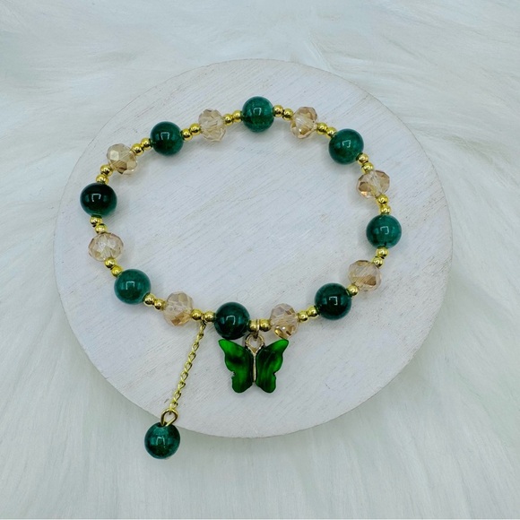 Green Butterfly Beaded Bracelet - Picture 1 of 6
